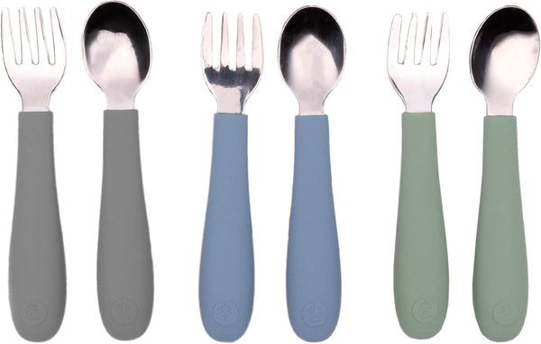 WeeSprout Toddler Utensils, 3 Forks & 3 Spoons, 18/8 Stainless Steel & Food Grade Silicone, Dishwasher Safe