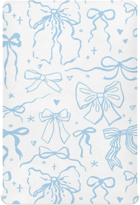 KICPOAY Cartoon Doodle Blue Bows Fitted Crib Sheets Stretchy Portable Playard Sheets for