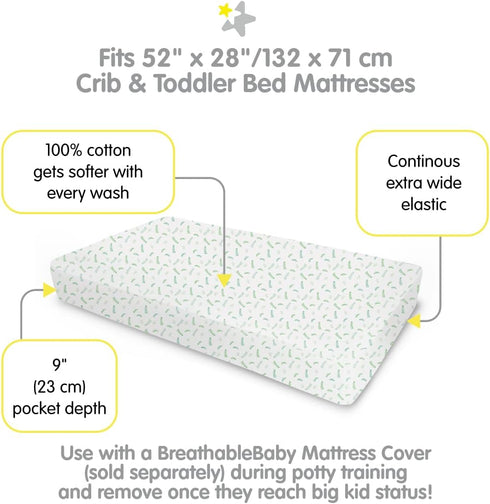 52" 28"/132 71 cm (2-Pack) BreathableBaby Cotton Percale Fitted Sheet, for x x Crib & Toddler Bed Mattress, Botanical