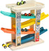 TOP Bright Wooden Race Track Car Ramp Toys for 1-2 Year Olds, Motor Skills Playsets with Mini Cars & Garage