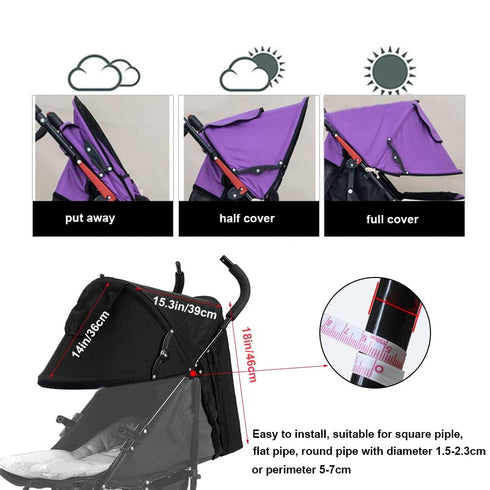 Stroller Sun Shade Cover, Canopy Awning for Pushchair, Baby Buggy Parasol with Pockets and Mesh Window