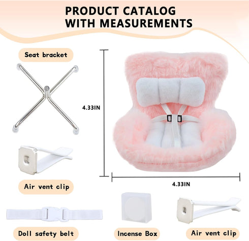 Car Seat for labubu Dolls with Air Vent Clip and Desktop Stand, Cute and Functional Car Ornament for Doll Fans