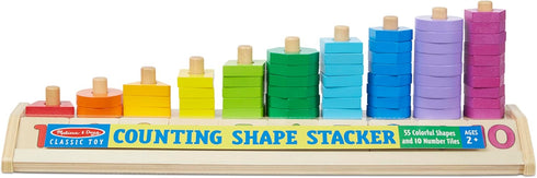 Melissa & Doug Counting Shape Stacker, Wooden Educational Toy with 55 Shapes and 10 Number Tiles for Kids