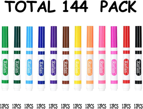 Rarlan Classpack, 12 Colors,12 144 Count Washable Markers Bulk, Markers for Kids, Boxes
