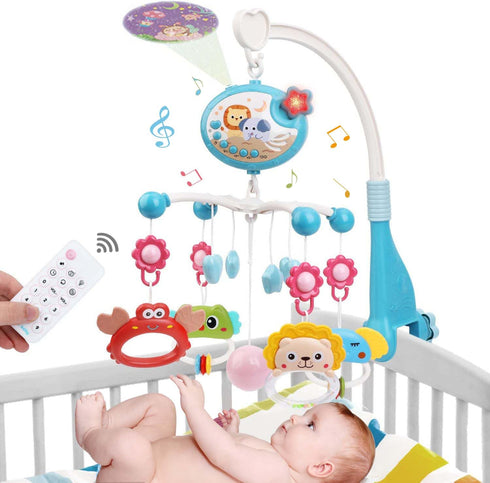 LKNUIYIE Baby Crib Mobile with Music and Light, Crib Toy with Remote Control