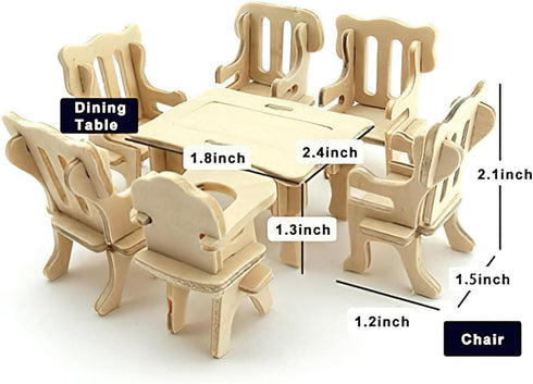 LOVEINUSA DIY Wooden Dollhouse Furniture Set, 3D Puzzle Miniature Room Accessories