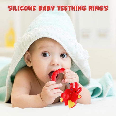 JDSTY 0-6 Valentine Teething Toys, Silicone Baby teethers Months Easy for Little Hands to Hold, Cupid and Heart Rabbit
