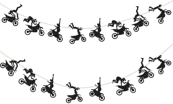 Motorcycle Theme Banner Garland - Party Supplies for Man's or Boy's Birthday & Riding Party Room Decorations