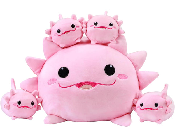 Cute Axolotl Plush Stuffed Animal with 4 Baby Soft Pillows - Valentine's Day, Birthday Gift for Kids