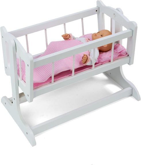Badger Basket Heirloom Style Doll Bed with Gingham Bedding for 20 inch Dolls - White/Pink