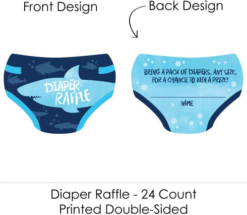 Set 24 Big Dot of Happiness Shark Zone - Diaper Shaped Raffle Ticket Inserts - Jawsome Shark Baby Shower Activities