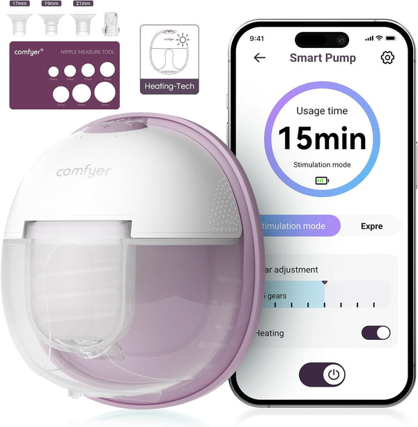 comfyer Heated Wearable Breast Pump, Industry-Leading Heating Tech, Innovative Magnetic Charging Cable,