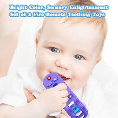 2-Pack Silicone Baby Teething Toys, Fire TV Remote Shape for 6-18 Months Infant Educational Sensory Toy
