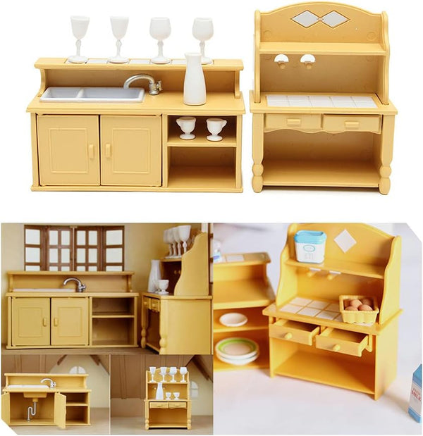 Acxico 2Pcs Plastic Kitchen Cabinet Miniature Furniture Room Item Set Mini Accessory