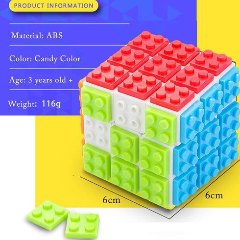 Speed Magic Cube 3x3 Build-on Brick, Smooth Turning Magic Cube Brain Teaser Puzzle and Building Bricks Toy