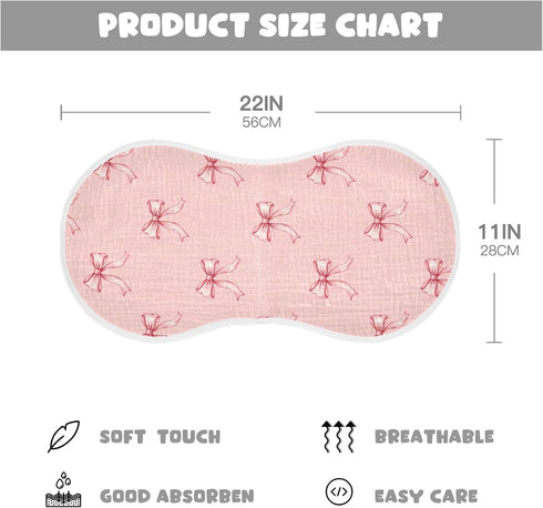 Qinllo 1 Pack 22x11 Inch Muslin Burp Cloths Pink Ribbon Bow Cotton Baby Burp Cloths Ultra Absorbent Soft Thick Burping