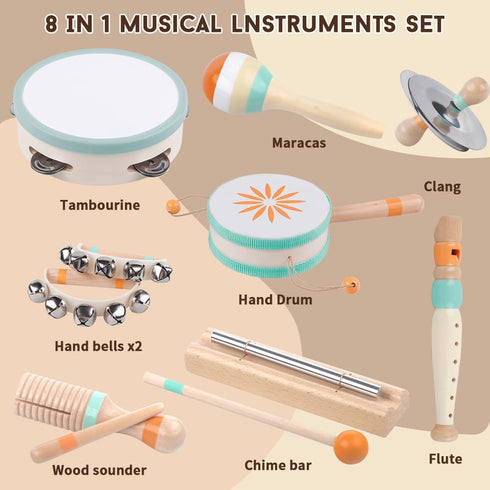 Toddlers Musical Instruments, Montessori Wooden Toys for 1-3 Year Old, Percussion Gift for Boys & Girls