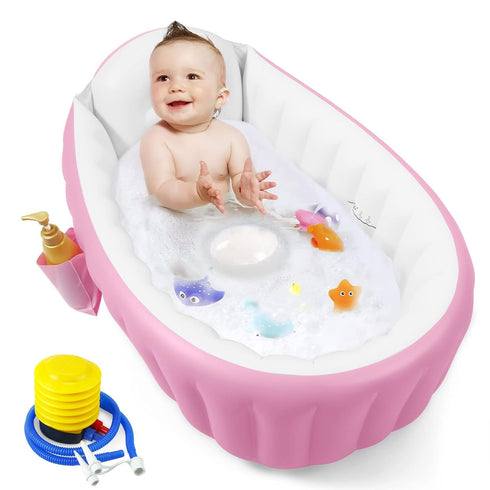 PandaEar Portable Baby Inflatable Bathtub, Toddler Bath Tub with Air Pump, Foldable Non-Slip Shower Basin (Pink)
