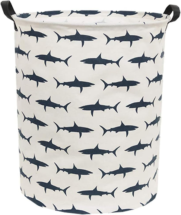 Kids Laundry Hamper, Canvas Shark Hamper Collapsible Storage Baskets for Boys Room Decor (Shark)