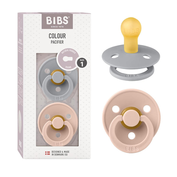 BIBS Pacifiers Colour Collection, Natural Rubber Baby Pacifier, Set of 2 BPA-Free Soothers