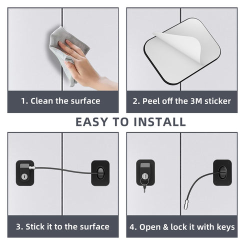 Refrigerator Lock 2 Packs, Fridge Lock with Silicone Wire Protection, Easy to Use and Install Fridge Locks with Key,