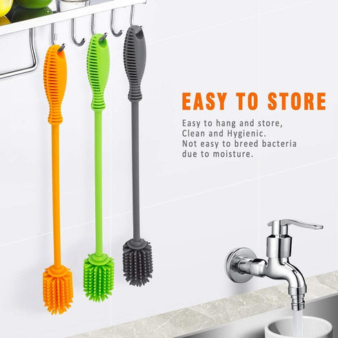 Silicone Bottle Cleaner with Long Handle, 12.5" Water Bottle Cleaning Brush for Baby Bottles, Hydro Flask, Sports
