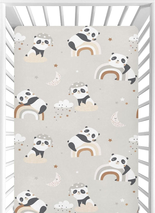 CaTaKu Pandas Rainbows Clouds Mini Crib Sheets for Girls Boys Baby Mattress Sheets