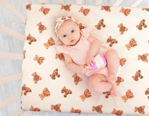 FIGEPO Set Fitted Baby Neutral Crib Sheets Bear and Buffalo Check Plaid Breathable Unisex Baby Standard Crib Sheet