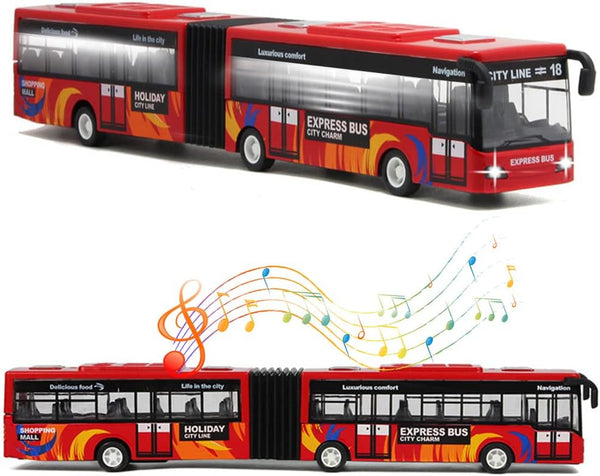 City Bus Toy for Kids, Metro Articulated Electric Bus with Sounds and Lights, Die Cast Alloy Pull Back Vehicles Gift