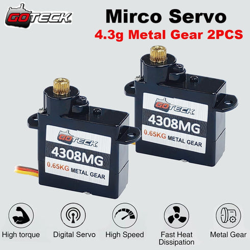 2PCS 4.3g GOTECK Mini Servo, Micro Full Metal Gear Digital Servo,for RC Car Model Boat Fixed-Wing Helicopter Airplane