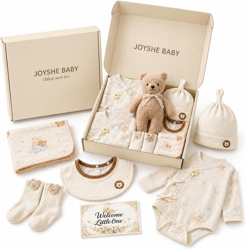 Newborn Baby Gift Set, 8-Piece Cotton Baby Clothes Gift Box for 0-3