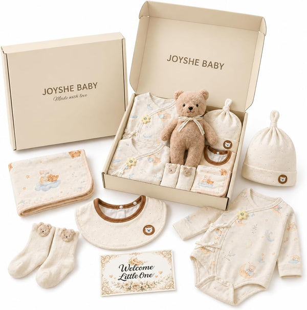 Newborn Baby Gift Set, 8-Piece Cotton Baby Clothes Gift Box for 0-3