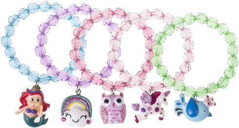 5pc Mermaid Bracelet Set - Unicorn Jewelry for Little Girls, Teens, Kids Party Favor Pretend Play