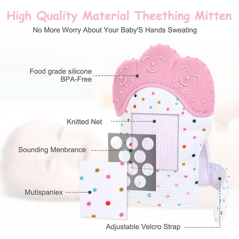 2Pack Silicone Teething Mitt, Safe Infant Teething Mitten for Pain Relief & Prevent Scratches, 0-12 Months