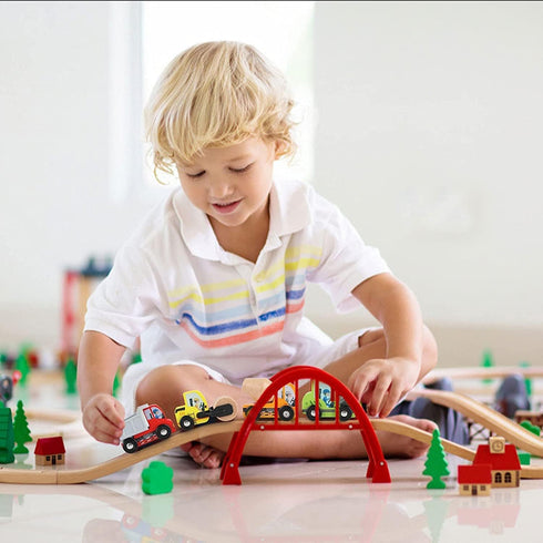 umu Construction Toy Cars 7 PCS Wooden Mini Vehicles for Toddlers, Compatible with Thomas Train Toys, Ages 3-5