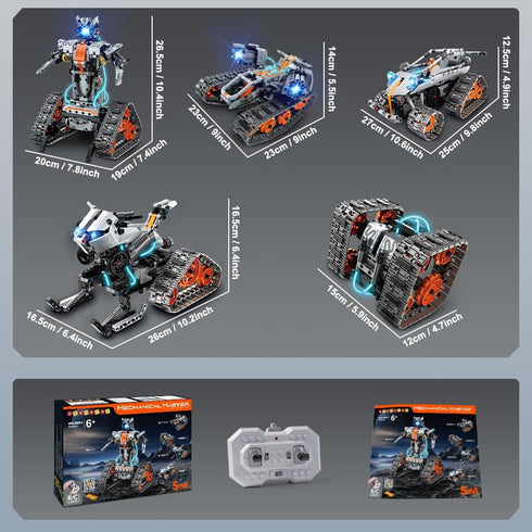 HOGOKIDS 5 in 1 STEM Building Set with LED Light - APP & Remote Controlled Cars Building Toys Kit, RC Robot Tank Sleigh