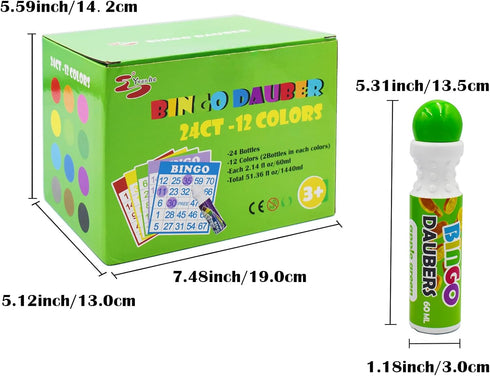 Set 24 Pack-12Colors Yuanhe Bingo Daubers Dot Markers - Mixed Colors