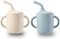 PandaEar 2 Pack Tiny Silicone Drinking Training Cup with Handles & Straw for Baby and Toddler (White Blue)