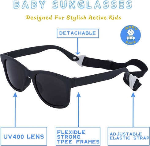MAXJULI Baby Infant Sunglasses, Safe and Soft with Adjustable Strap, BPA Free, for 0-24 Months, Model 7002