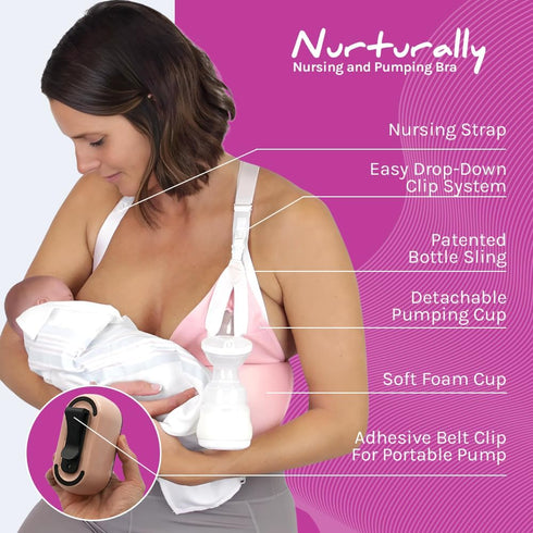 Nurturally Nursing and Pumping Bra, Adjustable Breast Pump Bra, Non-Wired Pumping Bra Hands Free, Breast Pump NOT
