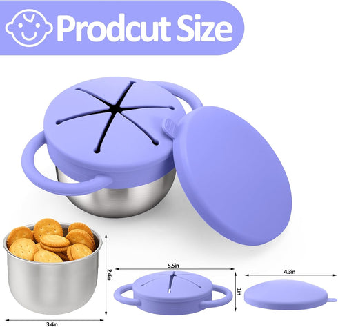 2 Pack 9 OZ BUSOHA Stainless Steel Toddler Snack Cups - Spill-Proof Baby Snack Containers with Lid Travel Snack