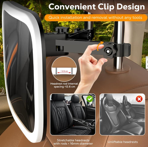 360Rotation MoKo Baby Car Mirror with Light, Shatterproof Car Seat Mirror for Baby Rear Facing with Remote