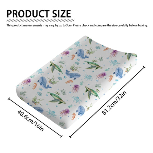 Colorful Sea Animals Changing Pad Cover Turtle Whale Jellyfish Sea Horse Weeds Sealife Diaper Change Table Sheets for Boys Girls Soft Stretch Changing Pad Mats Covers 32''x16''