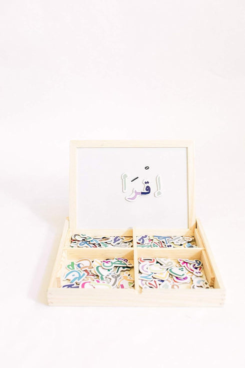 ILM Toolbox Build-A-Word Magnetic Arabic Letter Alphabet Set, 143 Wooden Letters, Dry Erase Board