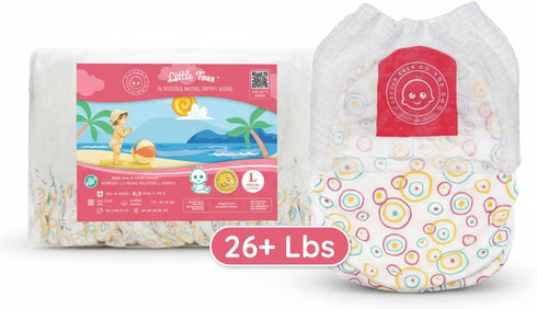 5 (26+ lbs) (24 Count) Little Toes Premium Natural Disposable Swim Diapers, Size Large | Baby Disposable Swim Diapers |