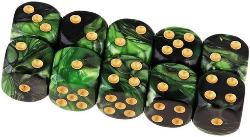 10PCS Polyhedral D6 Dice 16mm Acrylic Game Dice for RPG MTG DND Table Games (Green Black)