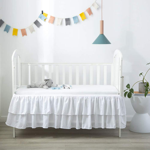 14" JSD White Ruffled Crib Bed Skirt Double Layer Nursery Toddler Dust Ruffle Bedding Skirt Deep Drop