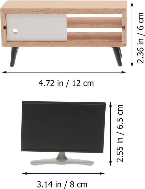 Toyvian 1/12 Scale Dollhouse Miniature TV - Dollhouse Living Room Television, Mini TV Cabinet, Tiny TV Set Decor