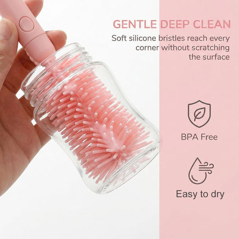 6 In1 Set Baby Bottle Brush Kit,Portable Silicone Bottle Brush Cleaner with Straw Brush,Nipple Brush,Drying Rack,Soap