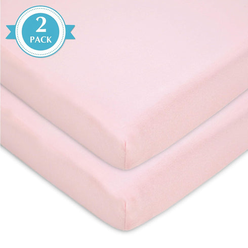 American Baby Company 2 Pack 100% Natural Cotton Fitted Mini Crib Sheets, 38" x 24", Soft & Breathable, Pink